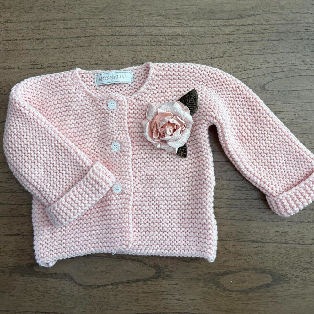 The Monnalisa Wool Knit Pink Cardigan Sweater S 3-6 M